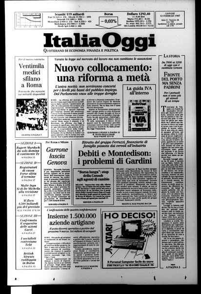 Italia oggi : quotidiano di economia finanza e politica